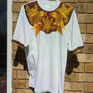 White T-Shirt with Yellow Parrot Design